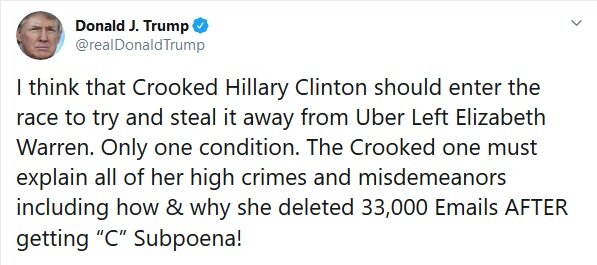 دعوت ترامپ از کلینتون برای شرکت در رقابت‌های انتخاباتی 2020