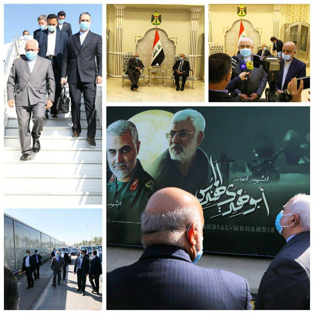 ادای احترام ظریف به شهیدان سلیمانی و المهندس در بغداد / عکس