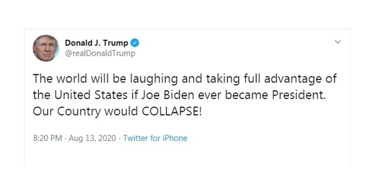 ترامپ: در صورت پیروزی بایدن آمریکا فرو می‌پاشد