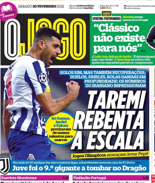 طارمی روی جلد ۲ روزنامه پرتغالی