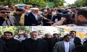 حضور دو رقیب کرسی ریاست مجلس در راهپیمایی روز قدس+عکس