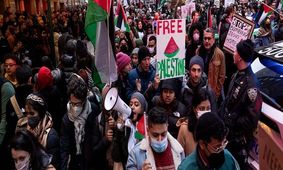 تجمع اعتراضی حامیان فلسطین مقابل خانه بلینکن/ ویدئو