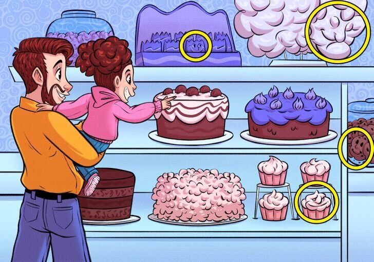 فقط تیزبین‌ها می‌توانند پاسخ دهند | ۴ چهره مخفی در این شیرینی‌فروشی را پیدا کنید